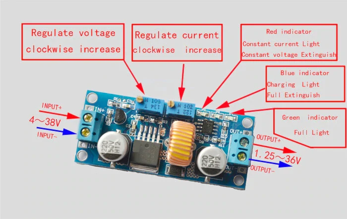 04 High Efficiency! CC/CV 5A Lithium Charger Board XL4015 Adjustable 6-38V To 1.25-36V DC Step Down Power Supply Buck Module - Image 4