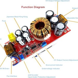 1500W 30A DC-DC Step Up Boost Converter 10-60V to 12-90V Current Power Supply Module +Fan