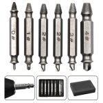 6pc Extractor Double Head Screw Slide Tooth Removal Tool Screwdriver Atch Head Electric Tool Accessory Set (Titanium Plating & Natural Color)