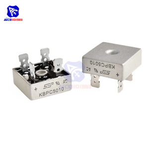 Silver KBPC5010 1000 Volt Bridge Rectifier 5010 Diode 50A 1000V AC To DC Single Phase Metal Housing 4 Pins Leads 50A Diode 1000V KBPC5010 Bridge Rectifier 5010 Full Wave Bridge Rectifier Diode