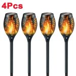 4 pc 12 Led Solar Power Light Simulation Flame Lamps Waterproof Garden Decoration Outdoor Lawn Path Garden Floor Lights for Festive