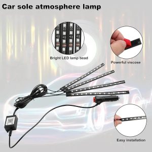 Car LED Interior Lights, 4-in-1 48 LED Remote Controlled Car LED Light Strip with Lighter Adapter