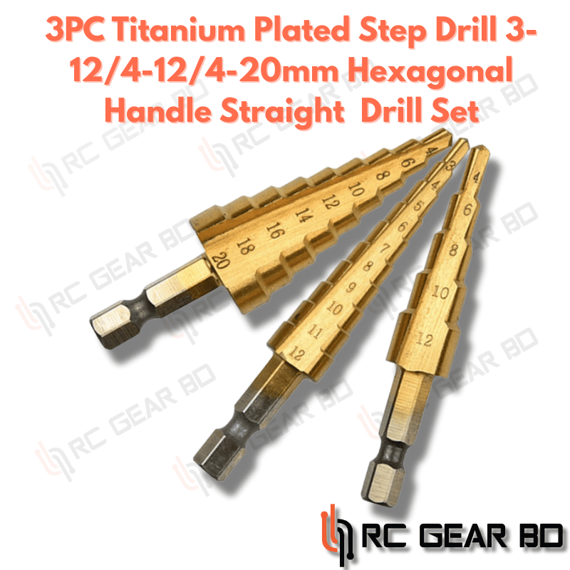3PC Titanium Plated Step Drill 3-12 4-12 4-20mm Hexagonal Handle Straight Groove Pagoda Drill Hole Drill Tool Bag Set 3PC Titanium Plated Step Drill 3-12/4-12/4-20mm Hexagonal Handle Straight Groove Pagoda Drill Hole Drill Tool Bag Set - Image 1